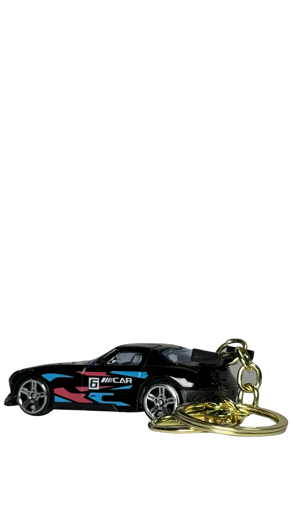Sports Car Black Finish with Neon Racing Decals Keychain | Hellzone