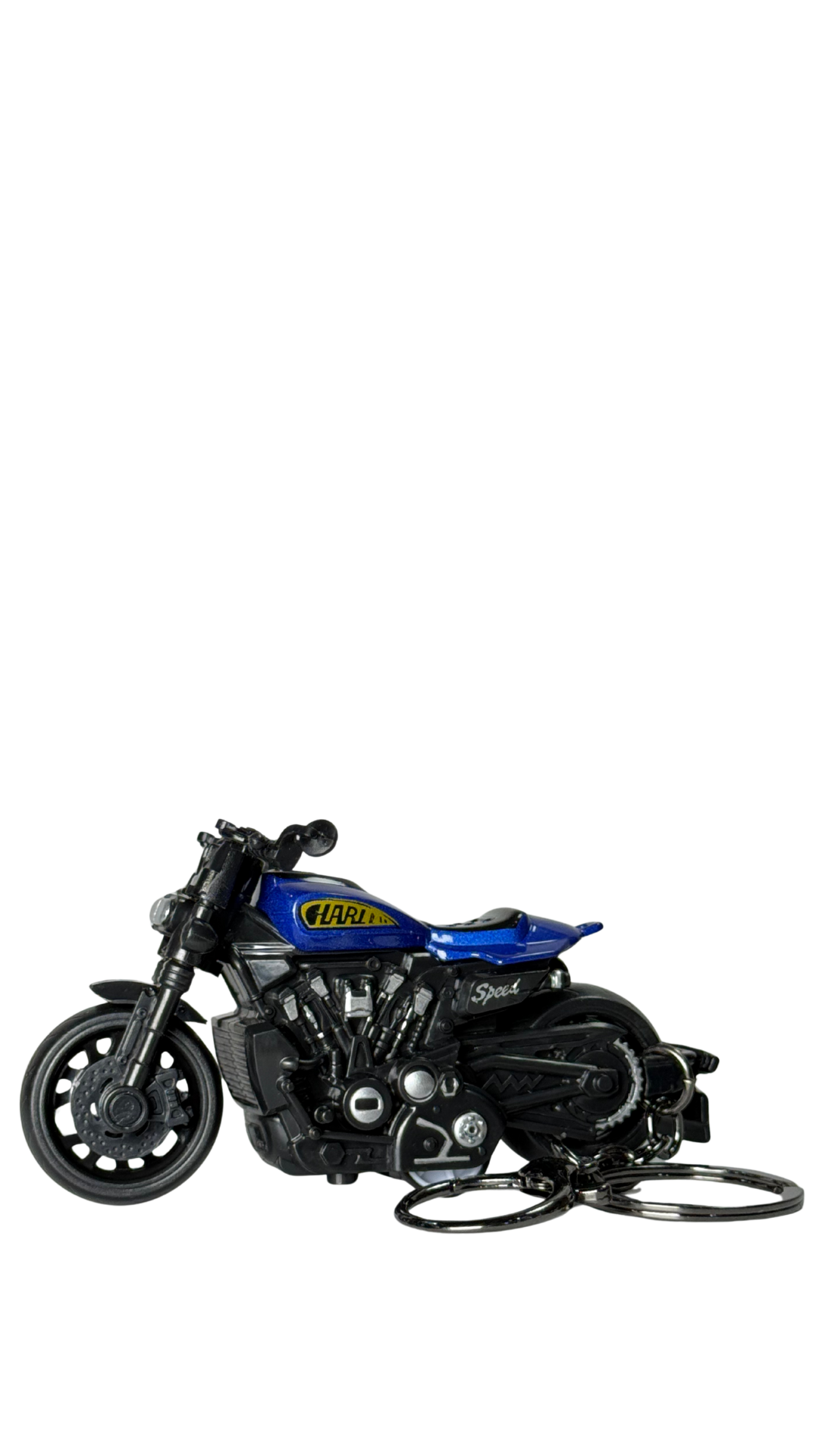 Cruiser Motorcycle with Blue Tank & Detailed Engine Replica Keychain | Hellzone