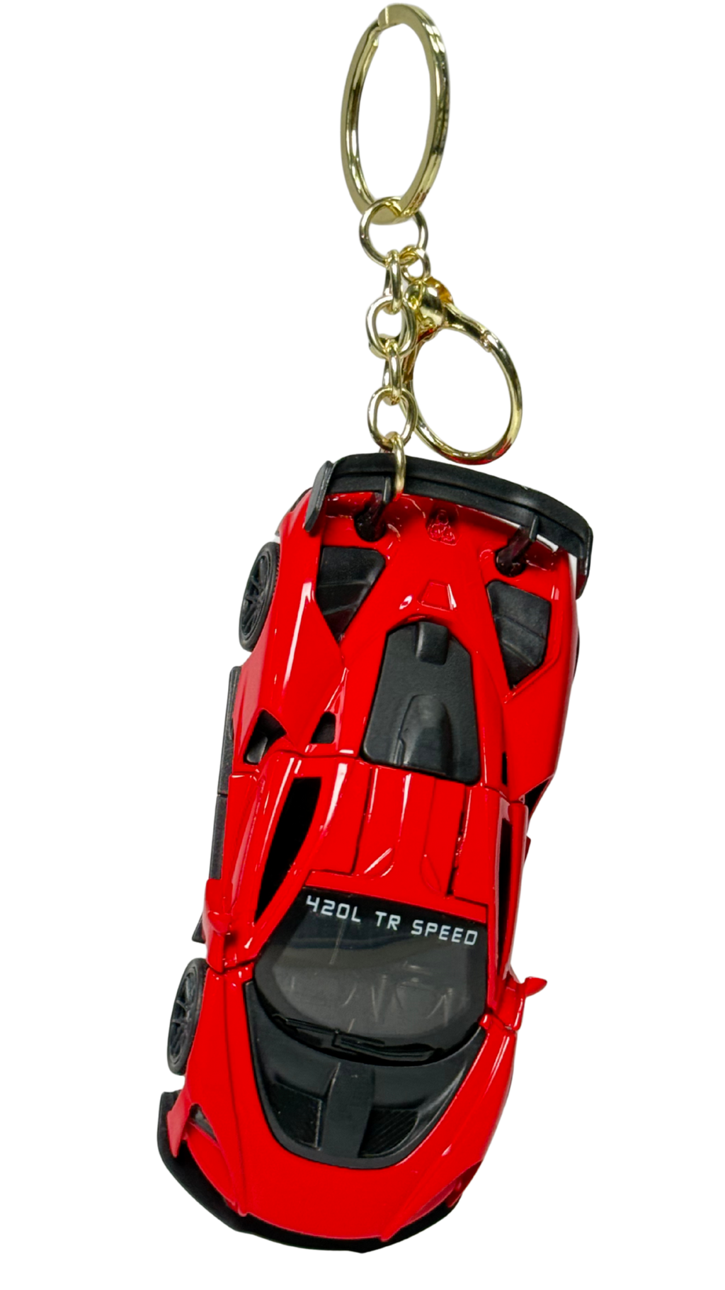 Red Hypercar Sports Car Glossy Finish & Gold Ring Keychain | Hellzone
