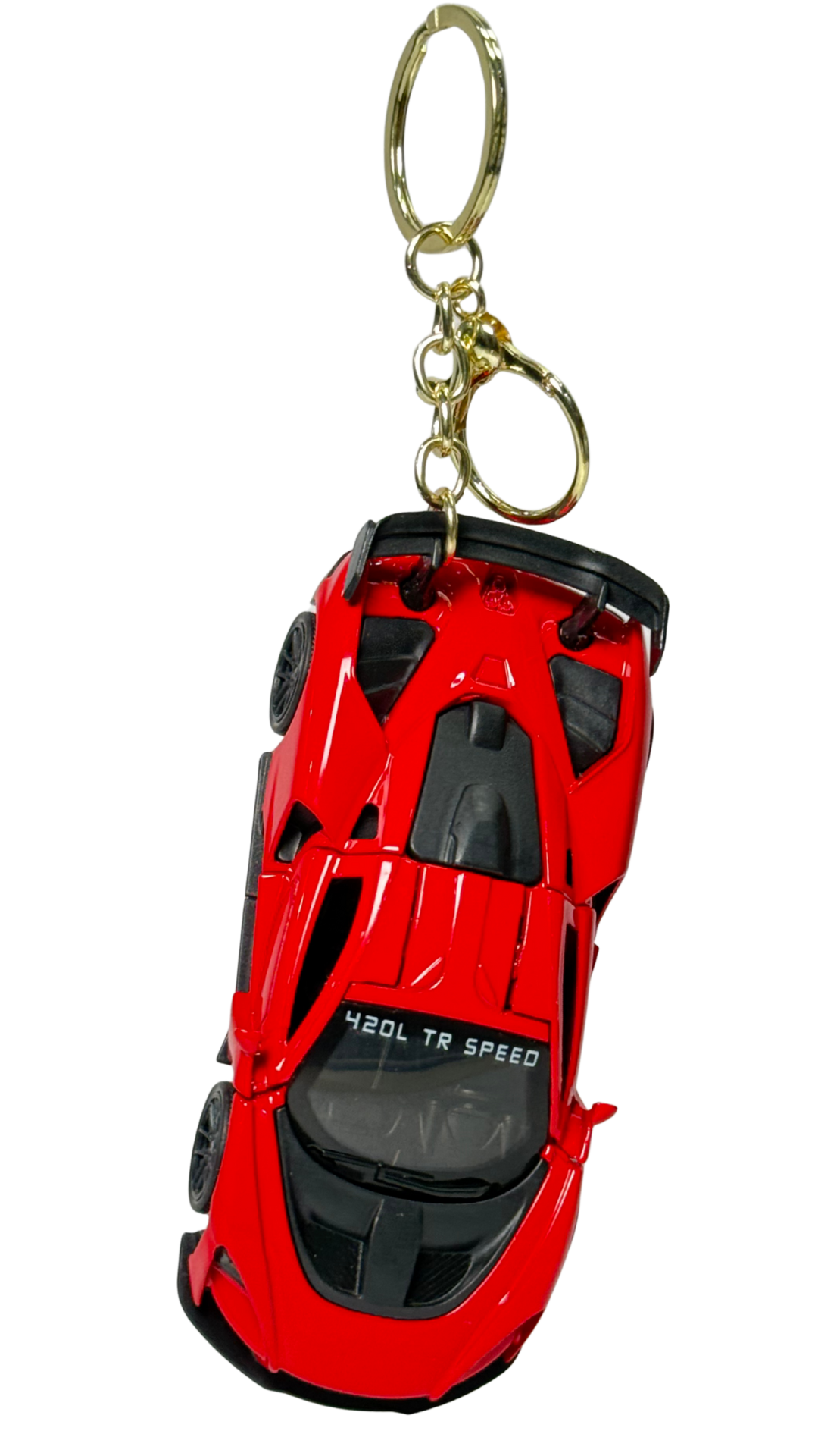 Red Hypercar Sports Car Glossy Finish & Gold Ring Keychain | Hellzone