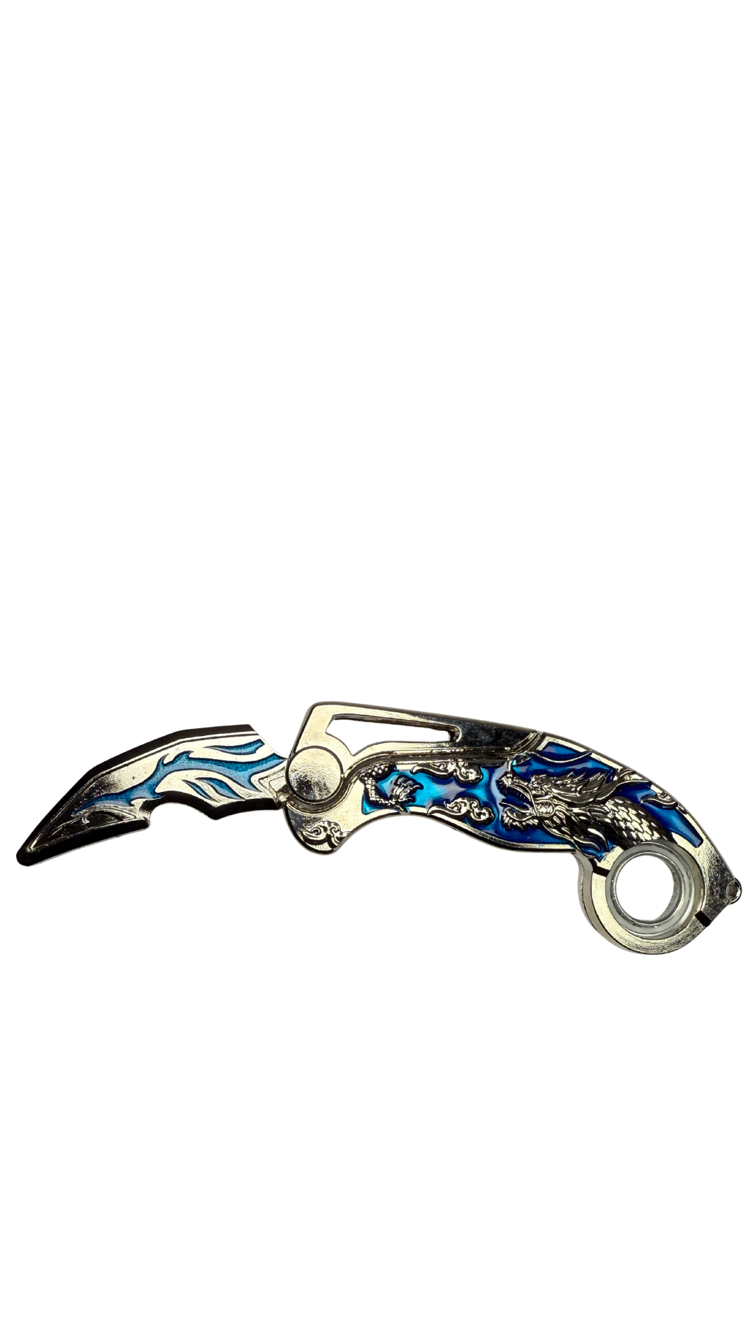 Ice Dragon Karambit Folding Knife - Blue & Silver | Hellzone