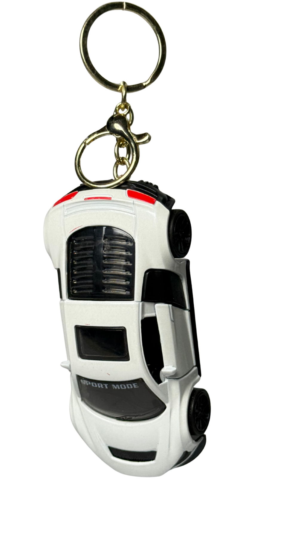 Sports Car White GT Model with Detailed Engine Bay & Gold Ring Keychain | Hellzone