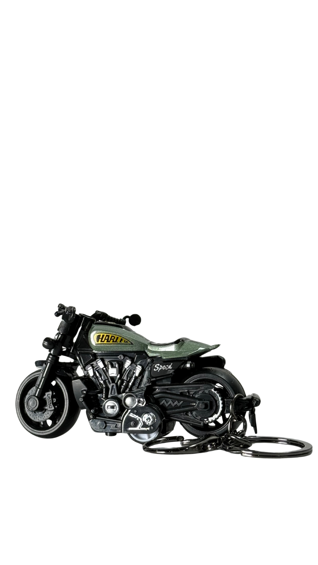 Cafe Racer Motorcycle Olive Green Tank Detailed Engine Replica Keychain | Hellzone