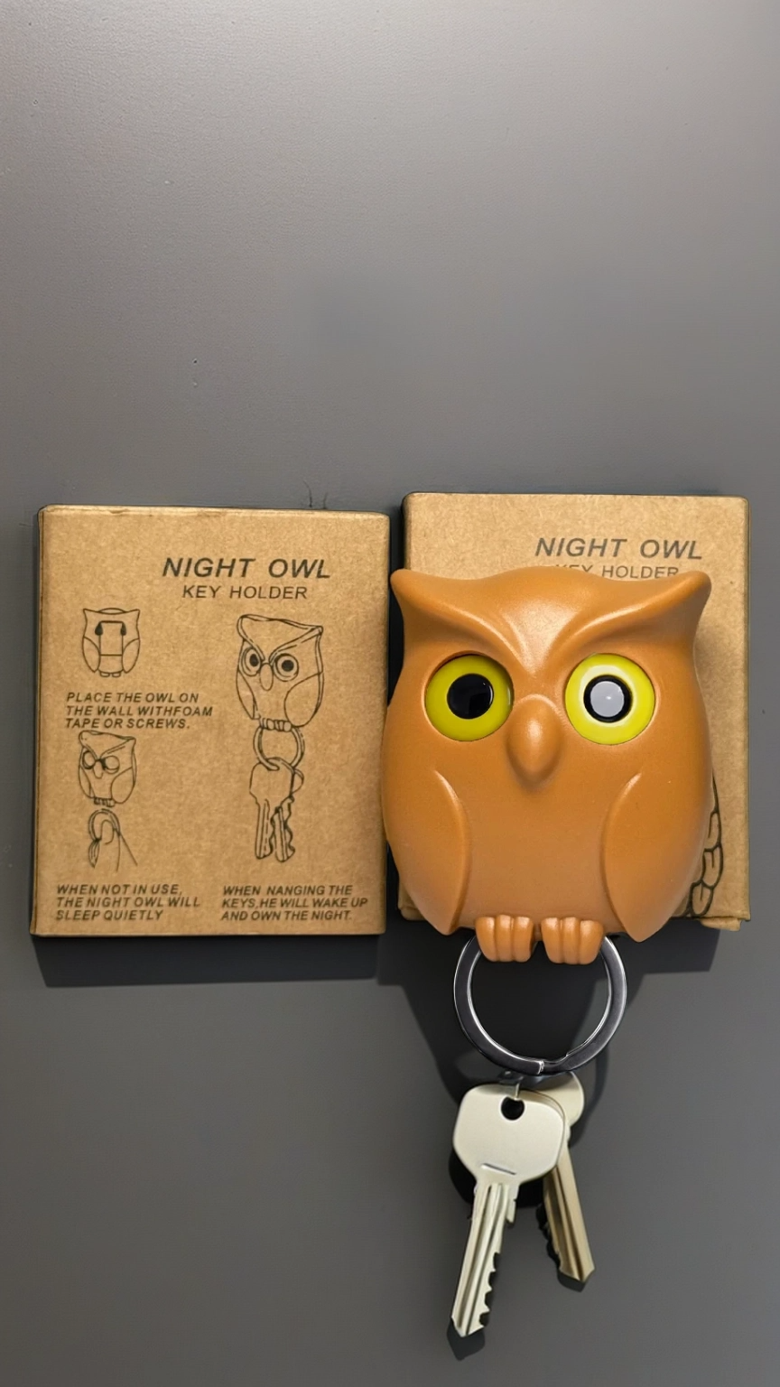 Brown Owl with Bright Yellow Eyes Key Holder| Hellzone