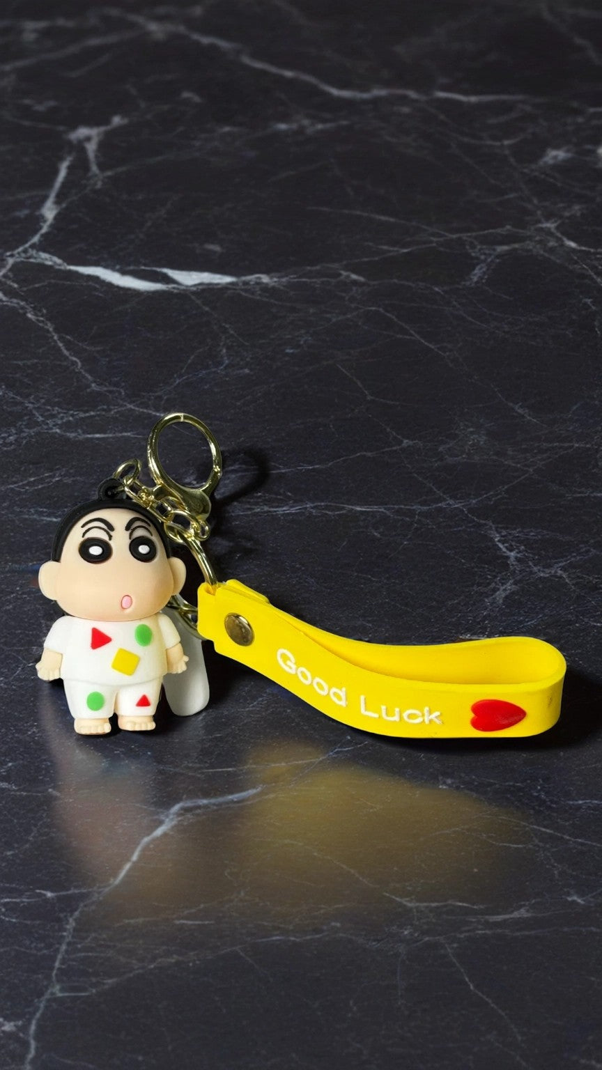 Shin-chan White Pajamas Yellow "Good Luck" Strap Keychain | Hellzone