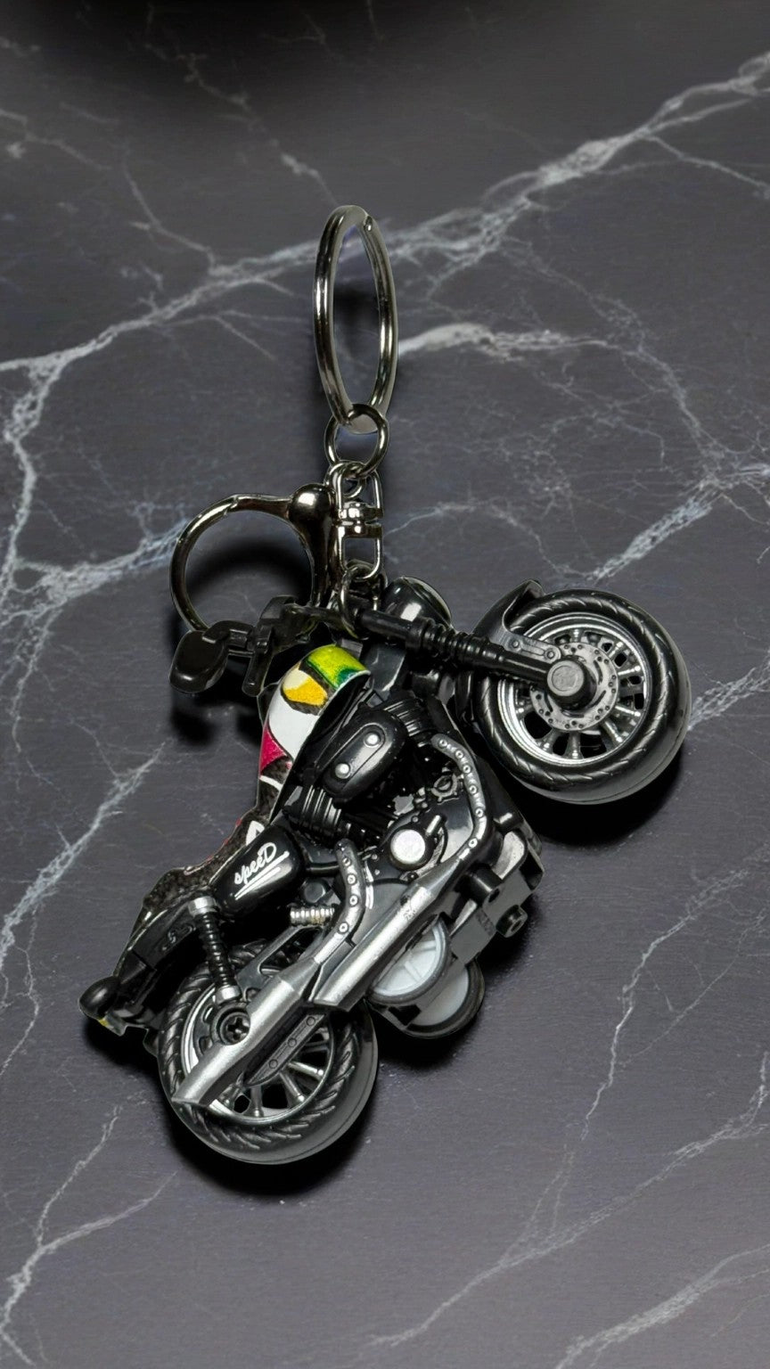 Chopper Motorcycle Black & Chrome Engine Detailed Replica Keychain | Hellzone
