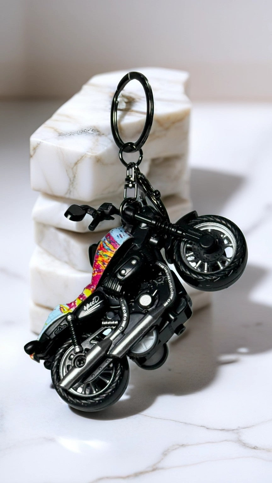 Cruiser Chopper Motorcycle Black & Graffiti Tank Detailed Replica Keychain | Hellzone