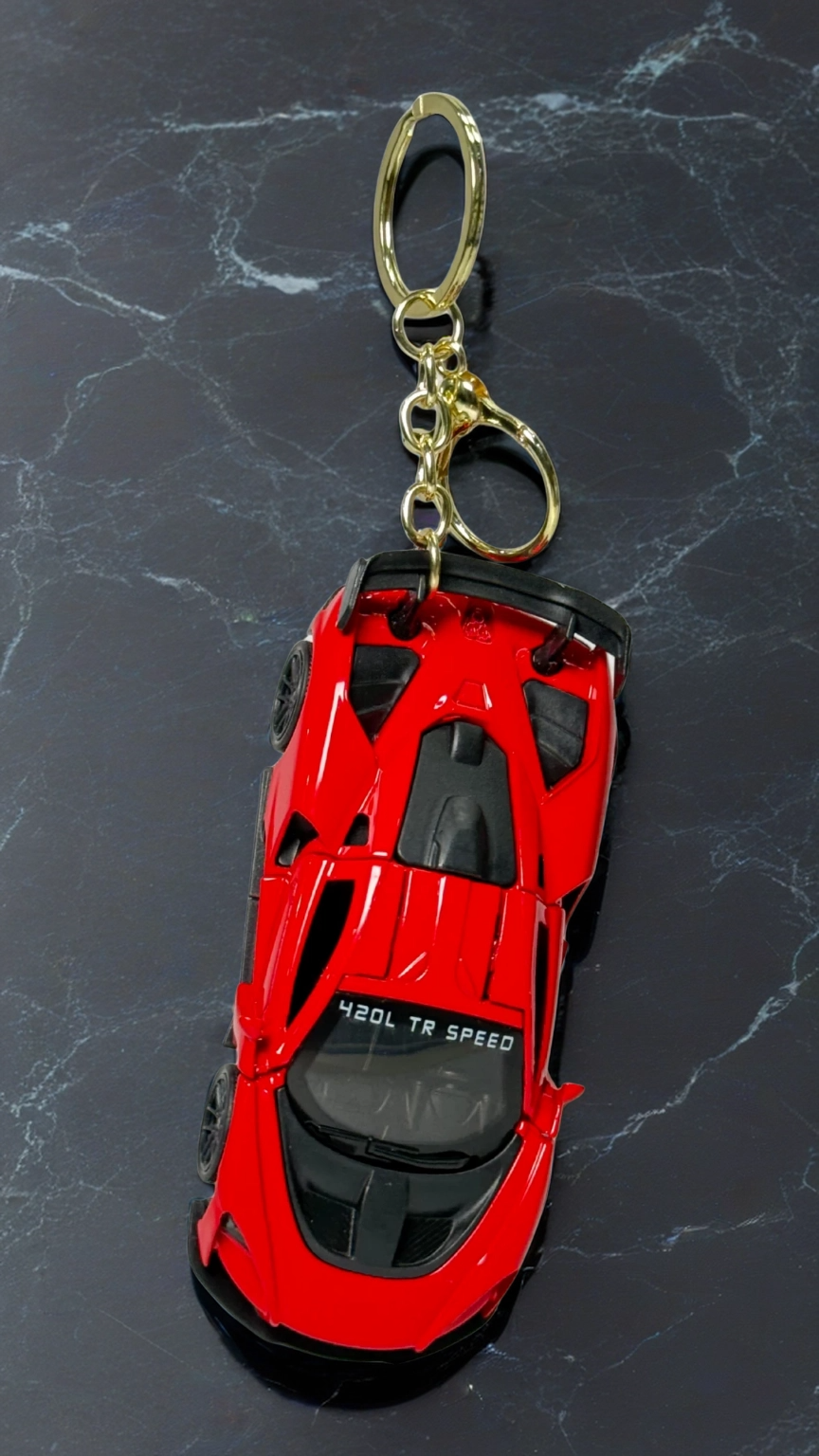 Red Hypercar Sports Car Glossy Finish & Gold Ring Keychain | Hellzone