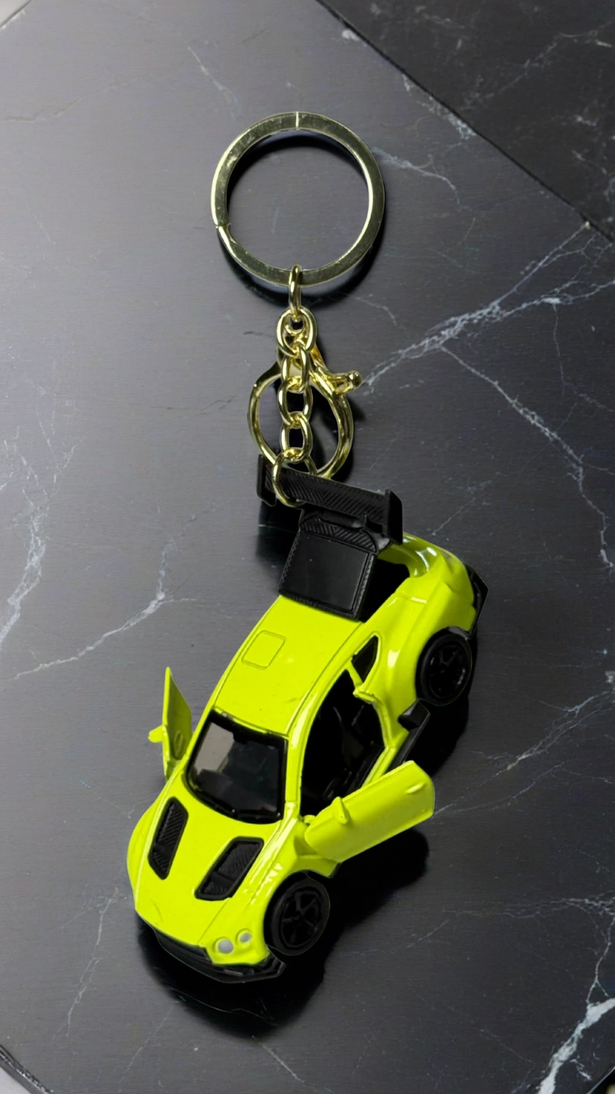 GT Race Car Neon Yellow Finish with Functional Opening Doors & Spoiler Keychain | Hellzone