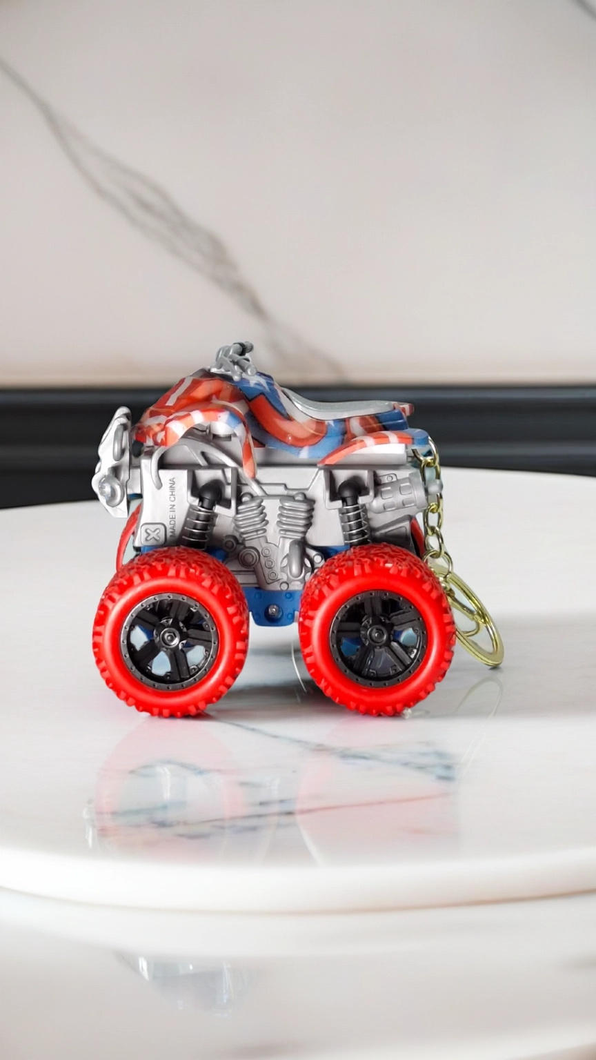 ATV Quad Monster Truck with Red Wheels & American Flag/Camo Body Keychain | Hellzone