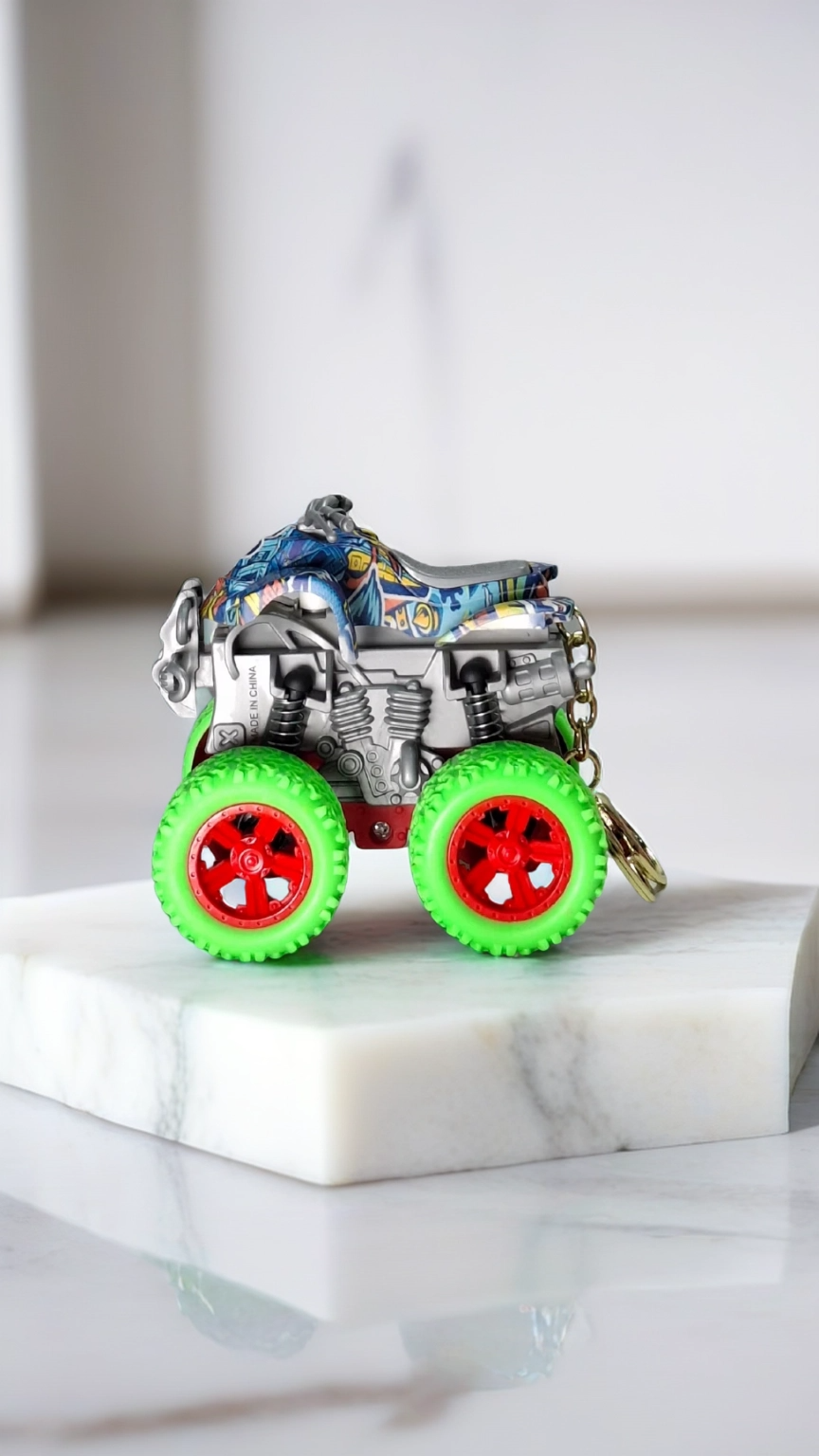 ATV Quad Monster Truck with Neon Green Wheels & Camo Body Keychain | Hellzone