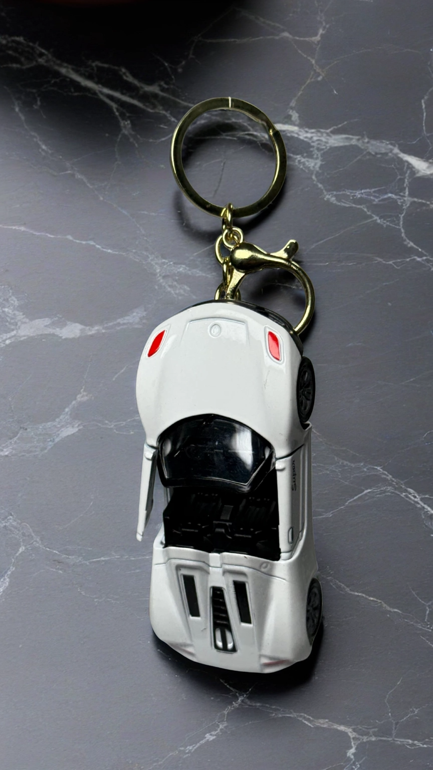 Toyota Supra Style Sports Car White Finish with Functional Opening Doors Keychain | Hellzone