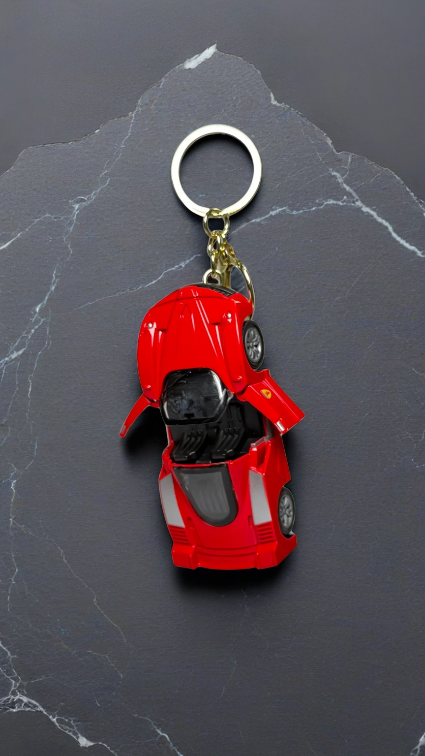Classic Red Sports Car Convertible Style with Functional Opening Doors Keychain | Hellzone