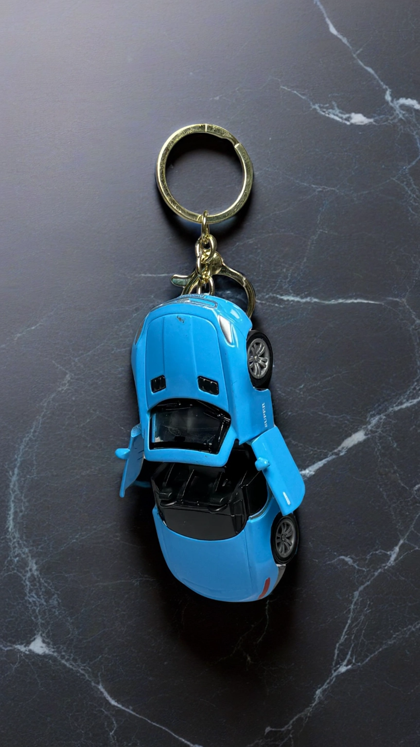 Sports Car Bright Blue Finish with Functional Opening Doors & Gold Ring Keychain | Hellzone