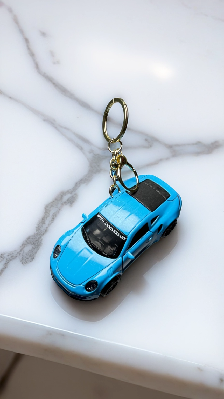 European Sports Car Light Blue 50th Anniversary GT Model Keychain | Hellzone