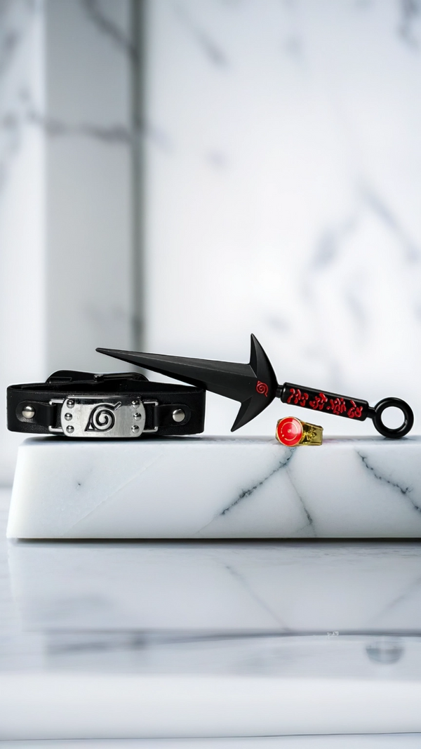 Naruto Kunai Set: Hidden Leaf Wristband & Akatsuki Ring| Hellzone