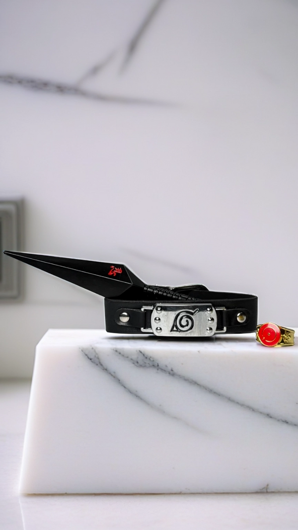 Naruto Kunai Headband & Akatsuki Ring Set - Konoha Ninja Gear | Hellzone