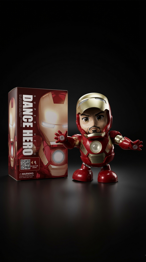 Dance Hero Iron Man | Interactive Chibi Dancing Iron Man Toy Figure with Glowing Repulsors & Arc Reactor